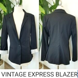 Express Vintage Black Blazer Jacket NWT Career Business Casual Lined Pin Stripe